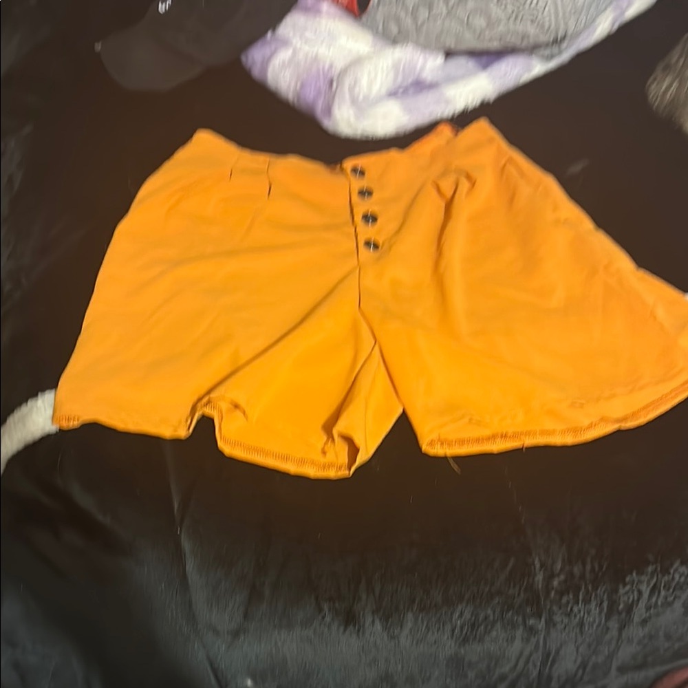 Women's Orange Button-Up Shorts